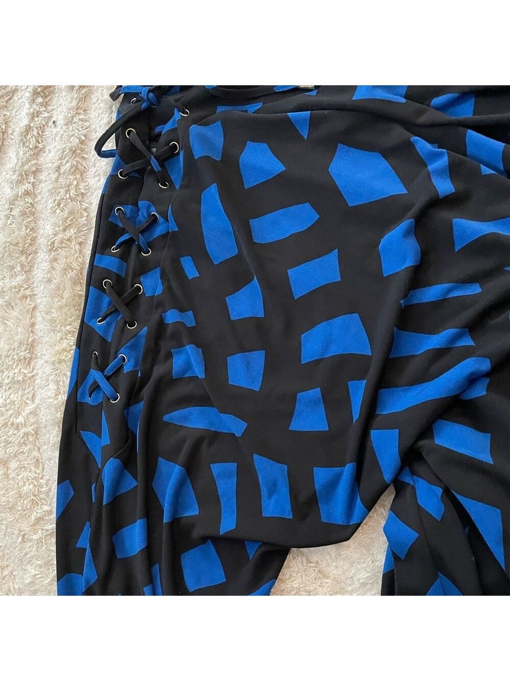 Calvin Klein Black Blue Abstract Print Shift Dress Long Sleeve - Picture 6 of 10